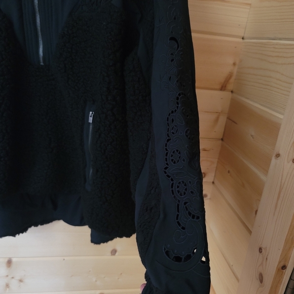 Free People,  Seaside Crocheted Sherpa Fleece Jacket in Black, Size S -NWOT - Picture 14 of 15